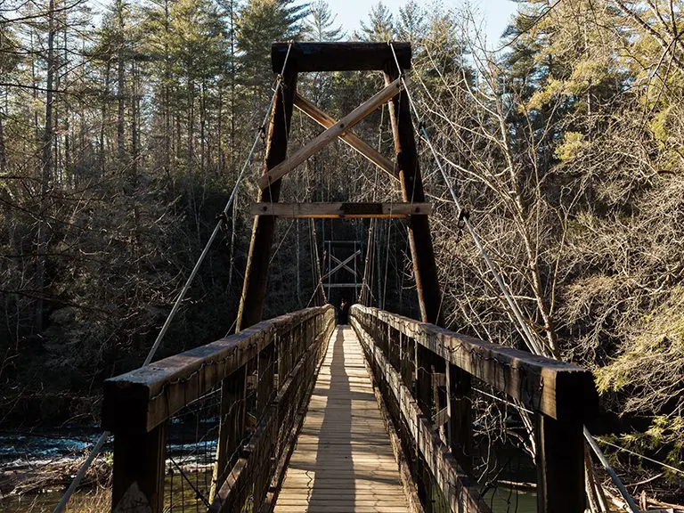 Blue Ridge Georgia; Swinging bridge over the river